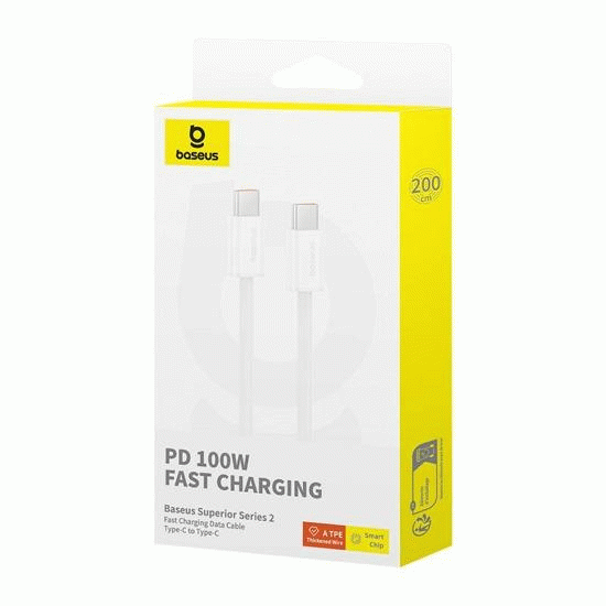 Kabel Baseus Superior 2 USB-C/USB-C 2m 100W, bílá