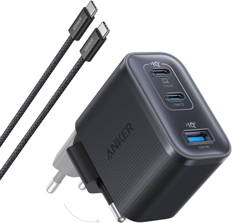 Nabíječka do sítě Anker Nano 70W, 2xUSB-C, 1xUSB, černá