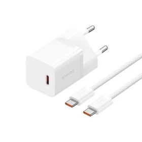 Nabíječka do sítě Baseus GaN5 30W s USB-C/USB-C kabelem 100W 1m, 1xUSB-C, bílá