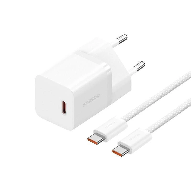 Nabíječka do sítě Baseus GaN5 30W s USB-C/USB-C kabelem 100W 1m, 1xUSB-C, bílá