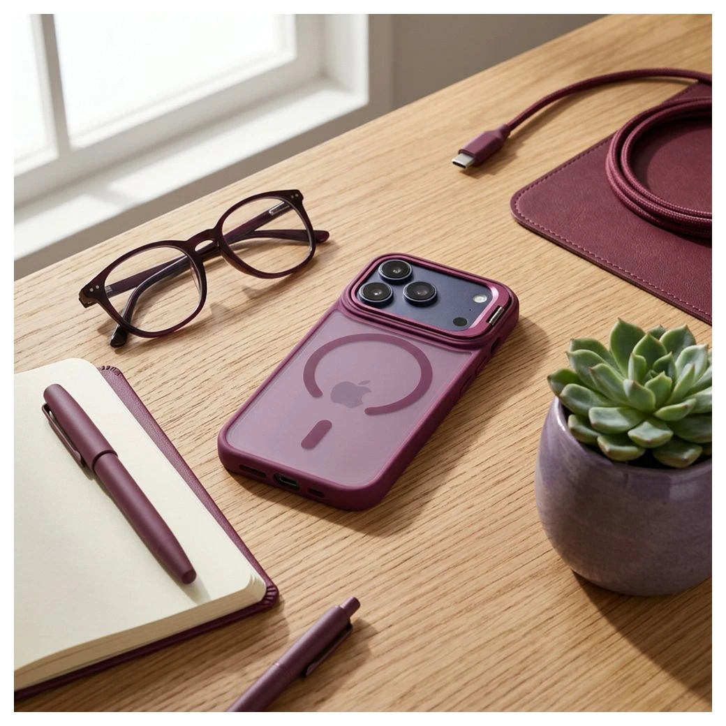 Case for iPhone 17 Pro Max / 18 Pro Max Forcell F-Protect Shadow Stand Premium compatible with MagSafe dark cherry