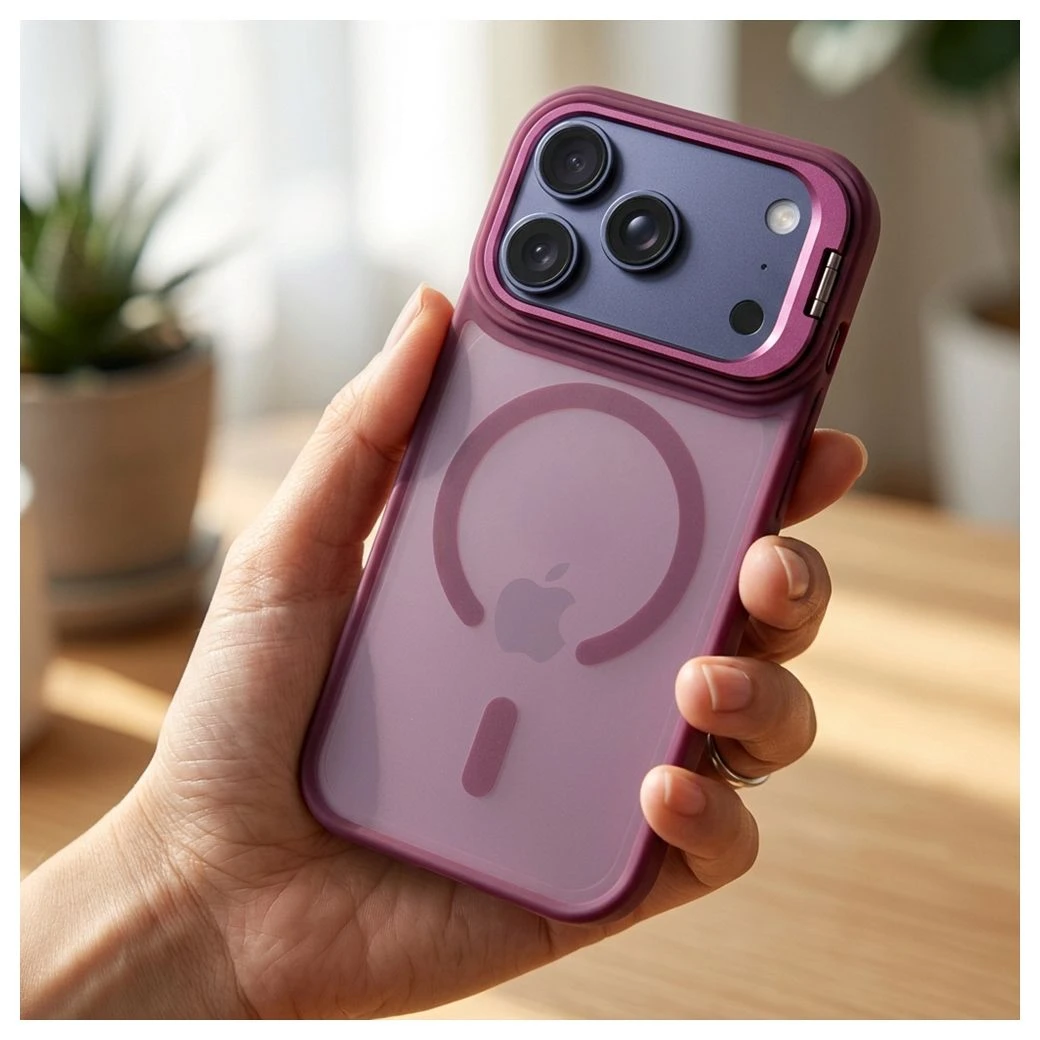 Case for iPhone 17 Pro / 18 Pro Forcell F-Protect Shadow Stand Premium compatible with MagSafe dark cherry
