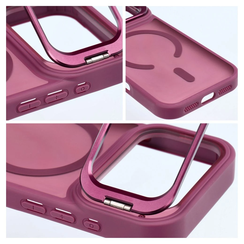 Case for iPhone 17 Pro / 18 Pro Forcell F-Protect Shadow Stand Premium compatible with MagSafe dark cherry