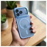 Case for iPhone 17 Pro / 18 Pro Forcell F-Protect Shadow Stand Premium compatible with MagSafe light blue