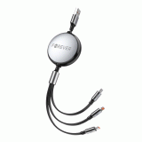 Navíjecí kabel Forever 3v1 USB/2xUSB-C, Lightning 1,2m 100W, černá