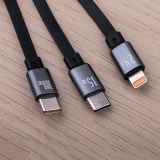 Navíjecí kabel Forever 3v1 USB/2xUSB-C, Lightning 1,2m 100W, černá