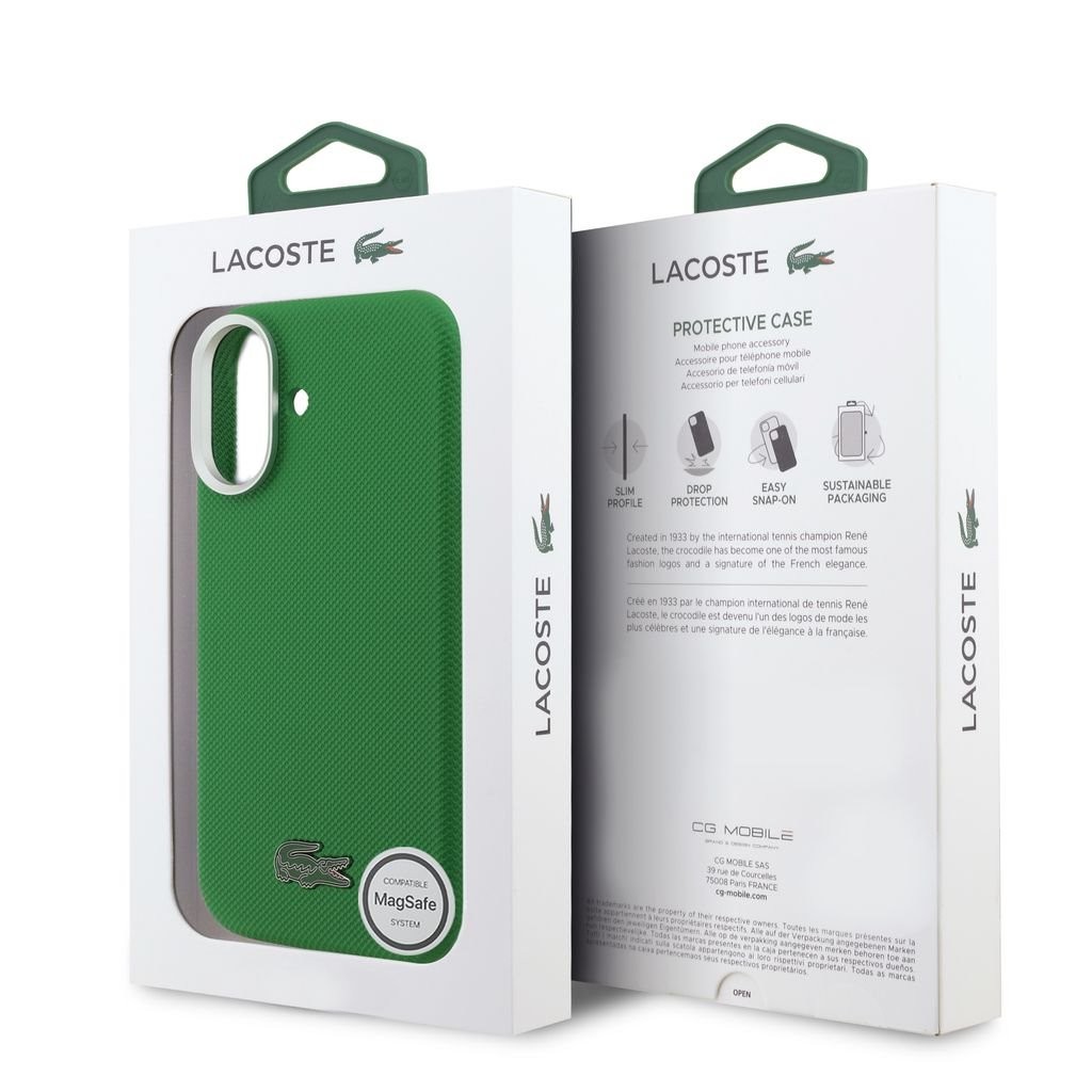 Zadní kryt Lacoste PVC Iconic Petit Pique Metal Logo MagSafe pro Apple iPhone 18 Pro Max, estragon