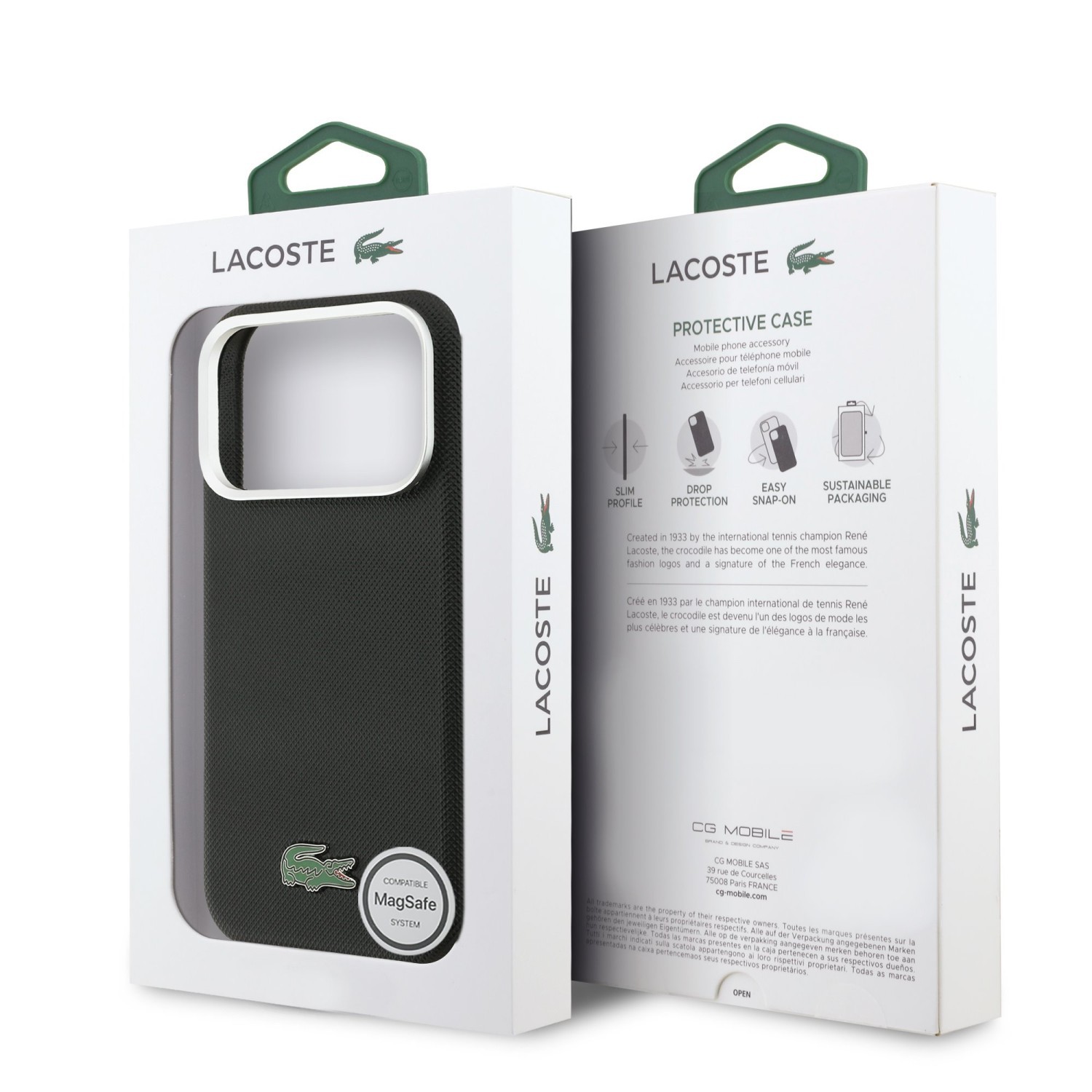 Zadní kryt Lacoste PVC Iconic Petit Pique Metal Logo MagSafe pro Apple iPhone 18 Pro, černá