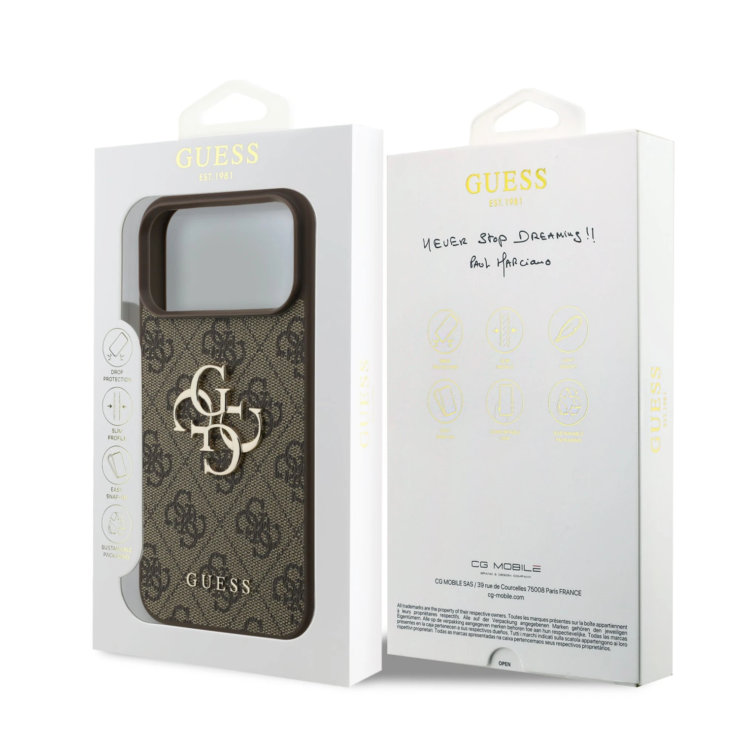 Guess PU 4G Metal Logo Zadní Kryt pro iPhone 18 Pro Max Brown