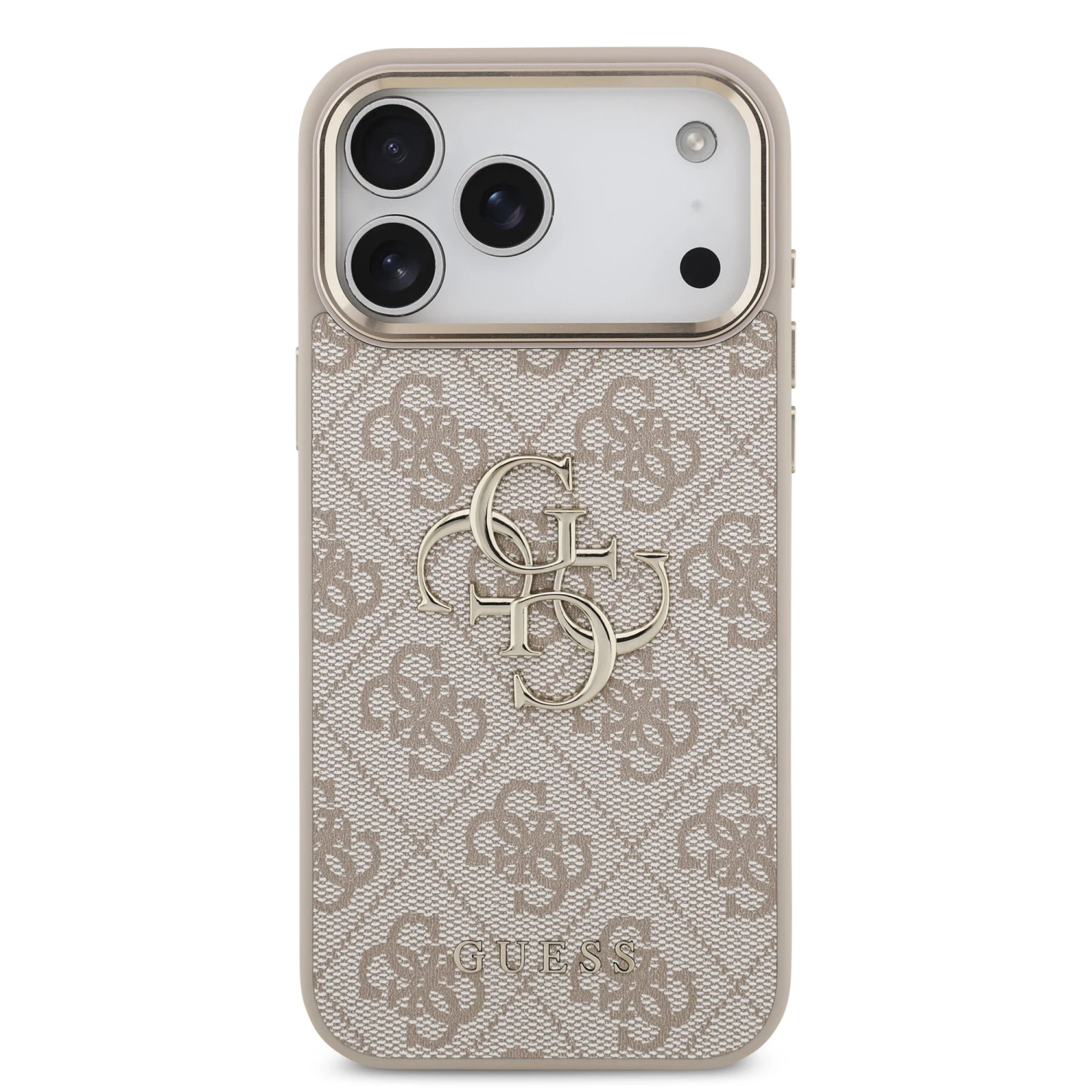Guess PU Leather 4G Metal Logo Gold Frame Zadní Kryt pro iPhone 18 Pro Max Pink