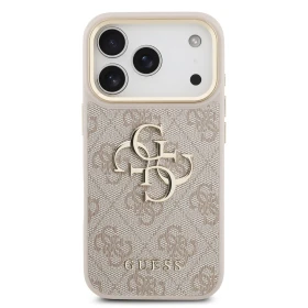 Zadní kryt Guess PU Leather 4G Metal Logo Gold Frame pro Apple iPhone 18 Pro, růžová