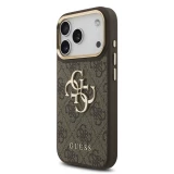 Guess PU Leather 4G Metal Logo Gold Frame Zadní Kryt pro iPhone 18 Pro Brown