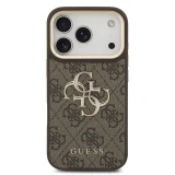 Guess PU Leather 4G Metal Logo Gold Frame Zadní Kryt pro iPhone 18 Pro Brown
