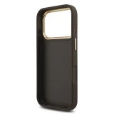 Guess PU Leather 4G Metal Logo Gold Frame Zadní Kryt pro iPhone 18 Pro Brown