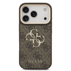 Zadní kryt Guess PU Leather 4G Metal Logo Gold Frame pro Apple iPhone 18 Pro, hnědá