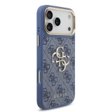 Guess PU Leather 4G Metal Logo Gold Frame Zadní Kryt pro iPhone 18 Pro Max Blue