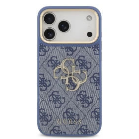 Zadní kryt Guess PU Leather 4G Metal Logo Gold Frame pro Apple iPhone 18 Pro Max, modrá