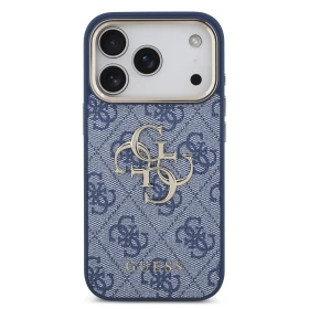 Zadní kryt Guess PU Leather 4G Metal Logo Gold Frame pro Apple iPhone 18 Pro, modrá
