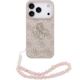 Zadní kryt Guess PU 4G Metal Logo Strap pro Apple iPhone 18 Pro Max, růžová