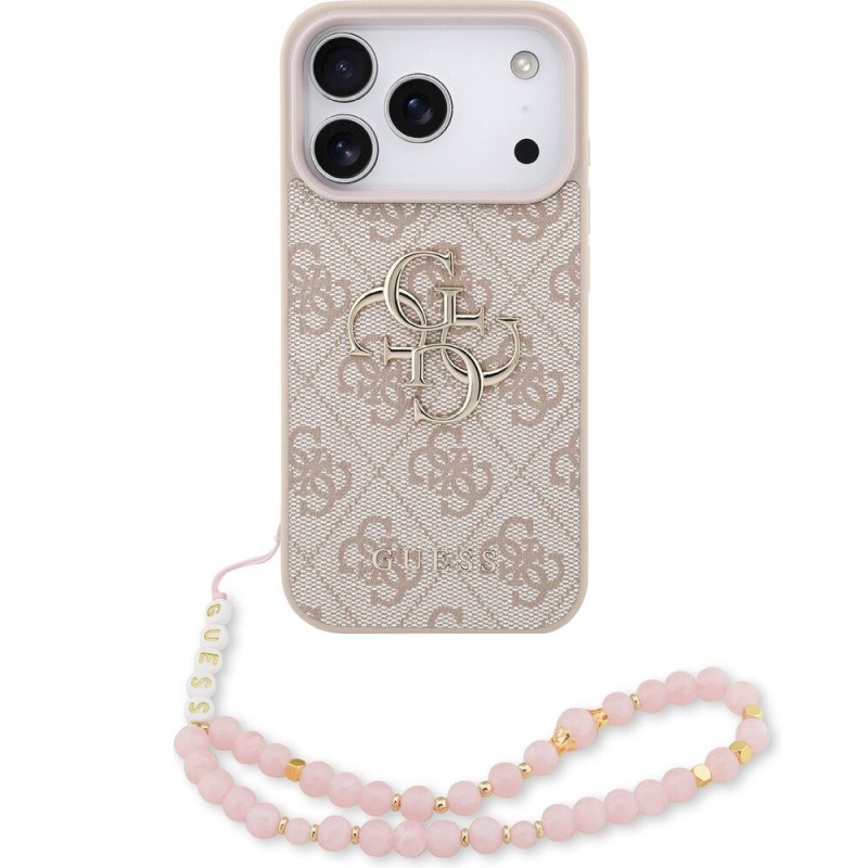 Zadní kryt Guess PU 4G Metal Logo Strap pro Apple iPhone 18 Pro, růžová