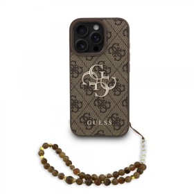 Zadní kryt Guess PU 4G Metal Logo Strap pro Apple iPhone 18 Pro Max, hnědá