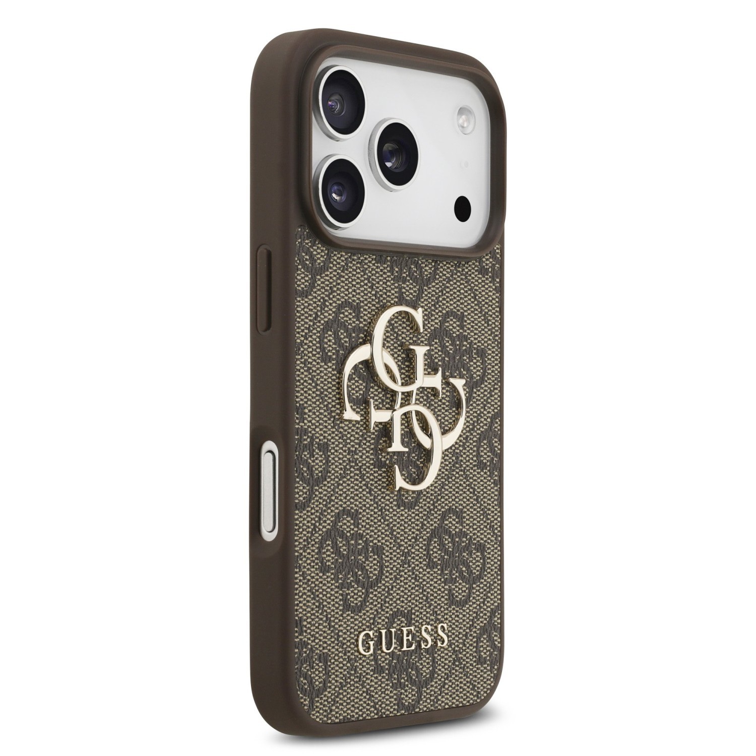 Zadní kryt Guess PU 4G Metal Logo Strap pro Apple iPhone 18 Pro, hnědá