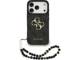 Zadní kryt Guess PU 4G Metal Logo Strap pro Apple iPhone 18 Pro Max, černá