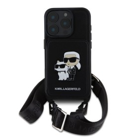 Zadní kryt Karl Lagerfeld Saffiano Crossbody Popruh Karl and Choupette pro Apple iPhone 18 Pro Max, černá