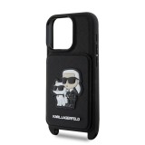 Zadní kryt Karl Lagerfeld Saffiano Crossbody Popruh Karl and Choupette pro Apple iPhone 18 Pro, černá