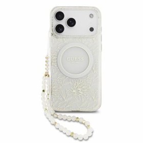 Zadní kryt Guess IML Flowers Allover Strap MagSafe pro Apple iPhone 18 Pro, bílá