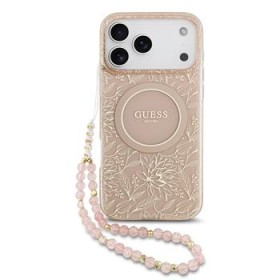 Zadní kryt Guess IML Flowers Allover Strap MagSafe pro Apple iPhone 18 Pro, růžová