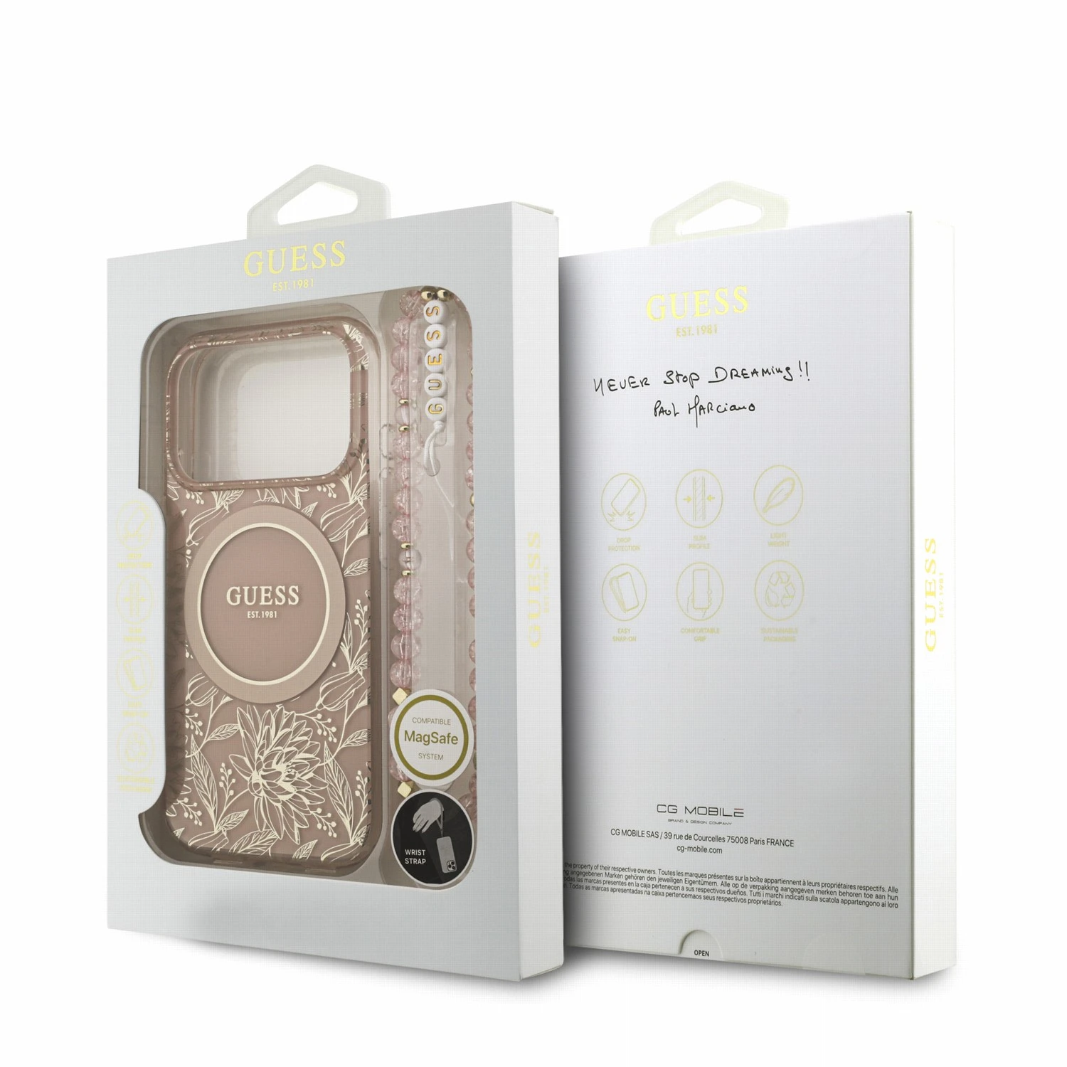 Guess IML Flowers Allover Strap MagSafe Zadní Kryt pro iPhone 18 Pro Pink
