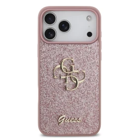 Zadní kryt Guess PU Fixed Glitter 4G Metal Logo pro Apple iPhone 18 Pro Max, růžová