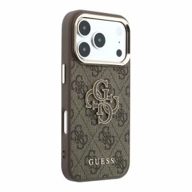 Zadní kryt Guess PU 4G Resin Metal Logo pro Apple iPhone 18 Pro Max, hnědá