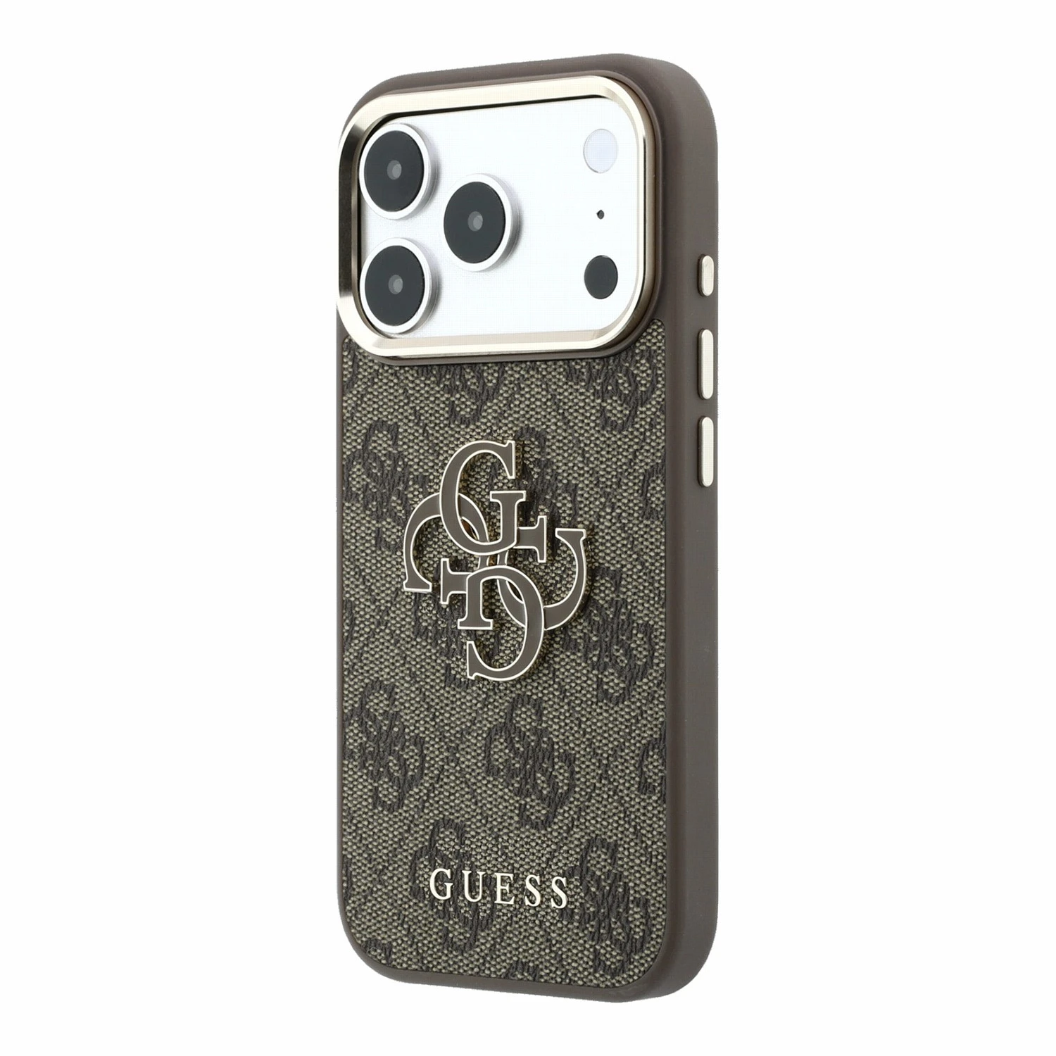 Guess PU 4G Resin Metal Logo Zadní Kryt pro iPhone 18 Pro Max Brown