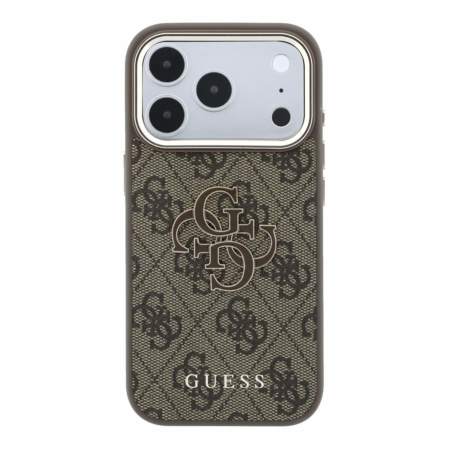 Guess PU 4G Resin Metal Logo Zadní Kryt pro iPhone 18 Pro Max Brown