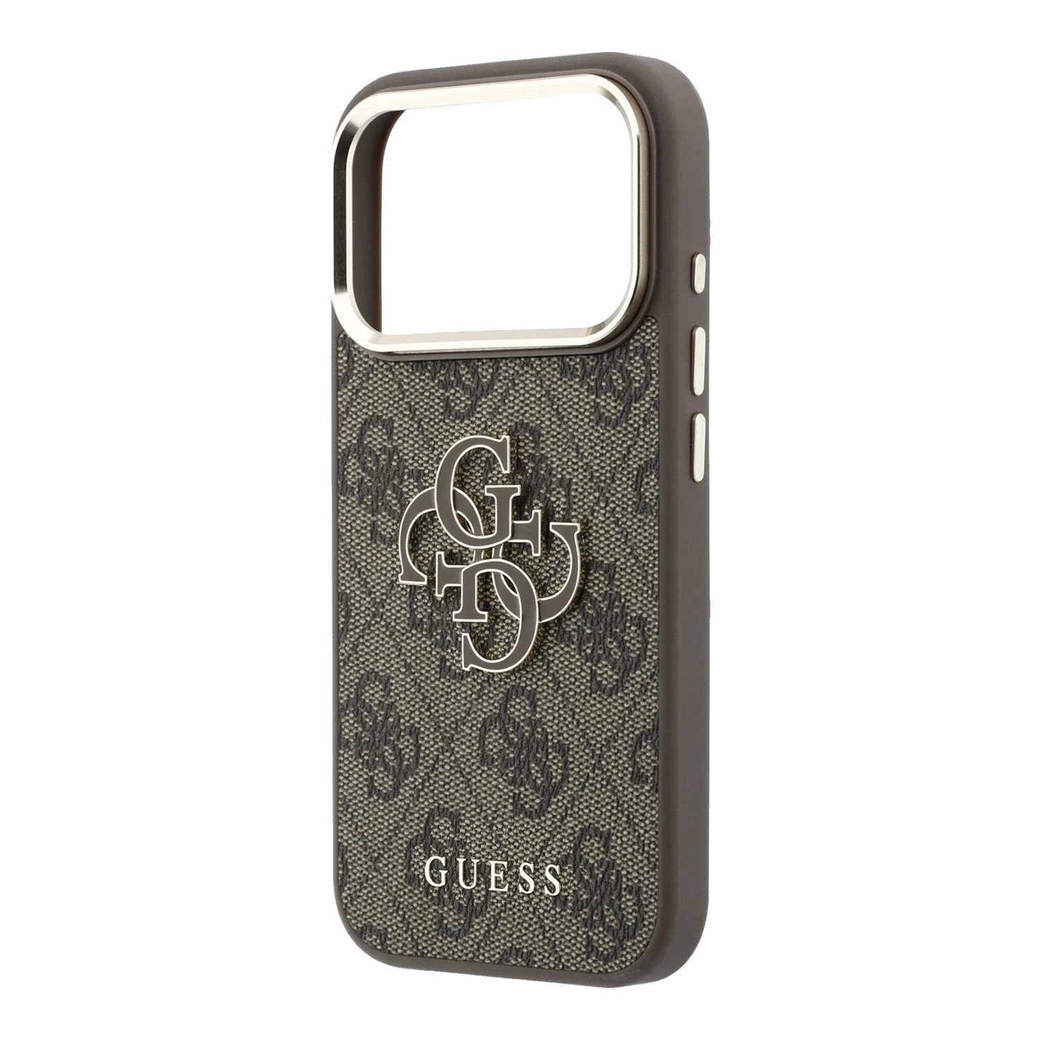 Guess PU 4G Resin Metal Logo Zadní Kryt pro iPhone 18 Pro Max Brown