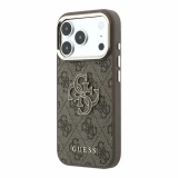 Guess PU 4G Resin Metal Logo Zadní Kryt pro iPhone 18 Pro Brown