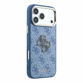 Zadní kryt Guess PU 4G Resin Metal Logo pro Apple iPhone 18 Pro Max, modrá