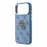 Guess PU 4G Resin Metal Logo Zadní Kryt pro iPhone 18 Pro Blue