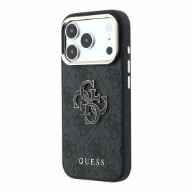 Zadní kryt Guess PU 4G Resin Metal Logo pro Apple iPhone 18 Pro, černá