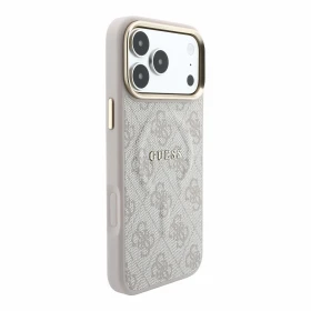 Zadní kryt Guess PU Leather 4G Gold Frame Embossed MagSafe pro Apple iPhone 18 Pro Max, růžová