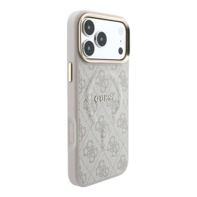 Zadní kryt Guess PU Leather 4G Gold Frame Embossed MagSafe pro Apple iPhone 18 Pro, růžová