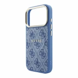 Guess PU Leather 4G Gold Frame Embossed MagSafe Zadní Kryt pro iPhone 18 Pro Blue