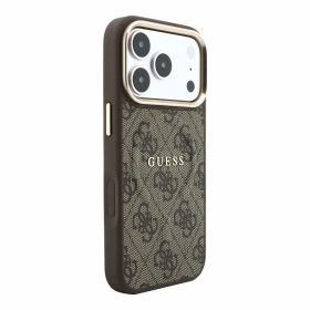 Zadní kryt Guess PU Leather 4G Gold Frame Embossed MagSafe pro Apple iPhone 18 Pro Max, hnědá