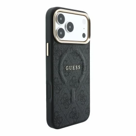 Zadní kryt Guess PU Leather 4G Gold Frame Embossed MagSafe pro Apple iPhone 18 Pro Max, černá