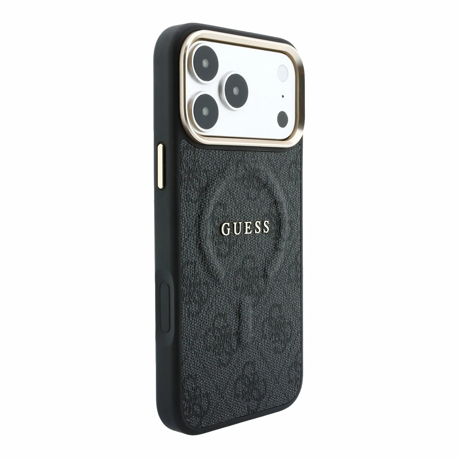 Guess PU Leather 4G Gold Frame Embossed MagSafe Zadní Kryt pro iPhone 18 Pro Max Black