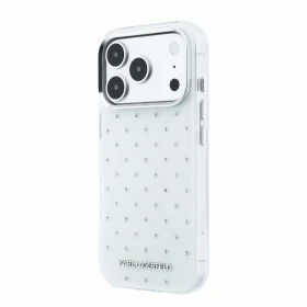 Zadní kryt Karl Lagerfeld IML Rhinestones Allover Magsafe pro Apple iPhone 18 Pro, bílá