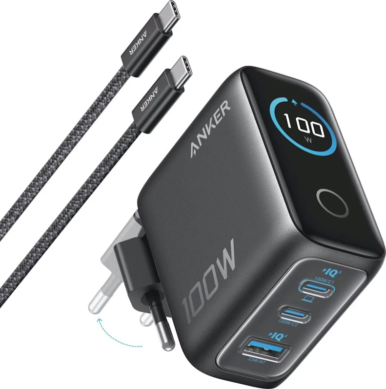 Nabíječka do sítě Anker 100W, 2xUSB-C, 1xUSB, šedá