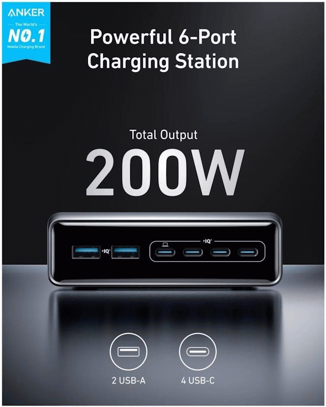 Nabíječka do sítě Anker Prime 200W 4xUSB-C, 2xUSB, černá